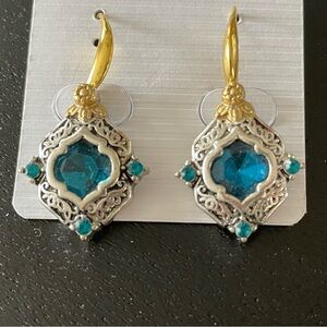 Brand New Elegant Gold and Silver Earrings with Blue Accents